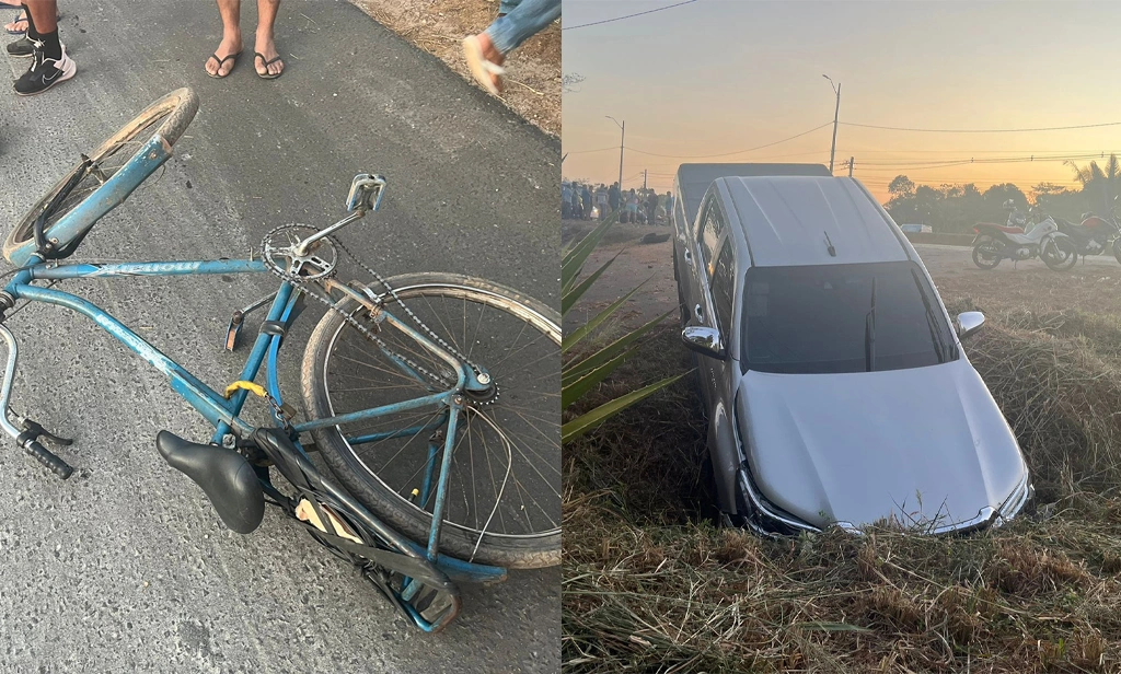 Idoso cai de bicicleta e morre após ser atropelado por caminhonete em