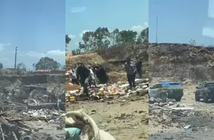 Caixão com ossada humana é abandonado em lixão de Parnaíba (Foto: Reprodução)