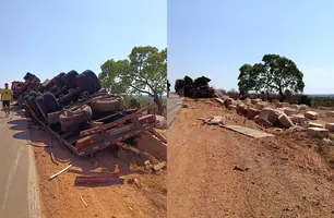 Carreta carregada com plumas de algodão tomba no sul do Piauí (Foto: Reprodução)