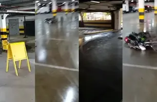 Motoqueiro cai em piso molhado que não estava sinalizado em supermercado de THE (Foto: Divulgação)