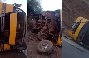 Ônibus escolar tomba após motorista perder o controle do veículo em Amarante (Foto: Divulgação)