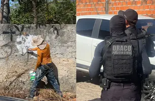 Polícia apaga pichações que fazem alusão a facções criminosas em Teresina (Foto: Tiago Moura / Conecta Piauí)