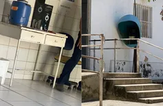 Sem bebedouro, funcionários de UBS improvisam com garrafa térmica para saciar sede