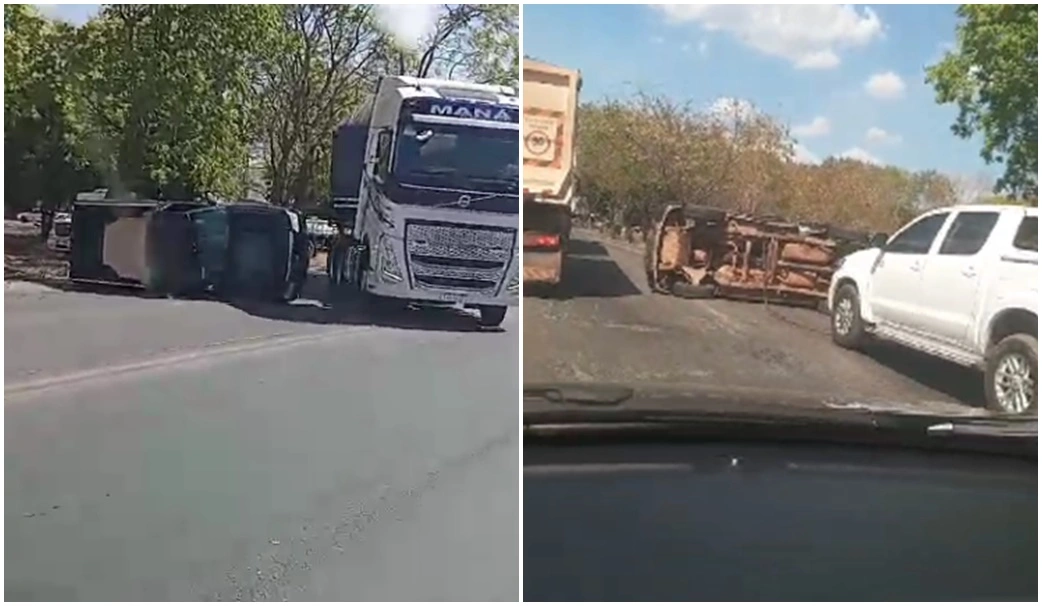 S10 tomba após colidir com outro veículo em Teresina