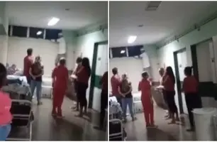 Homem surta e tenta pular da janela do Hospital de Urgência de Teresina (Foto: Reprodução)