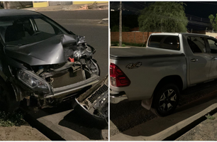Motorista embriagado e com o pneu furado causa colisão com Hilux em Teresina (Foto: Eduardo Amorim / Conecta Piauí)