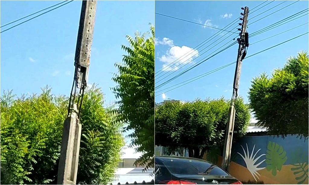Poste quebrado e prestes a cair causa preocupação em moradores de Teresina