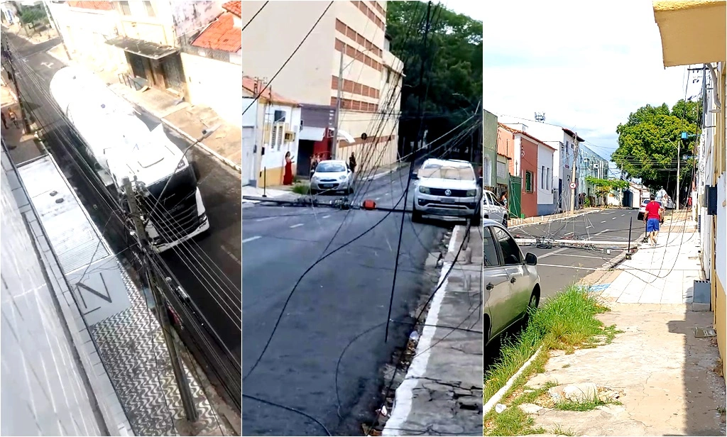 Caminhão derruba postes no Centro de Teresina e condutor debocha de moradores