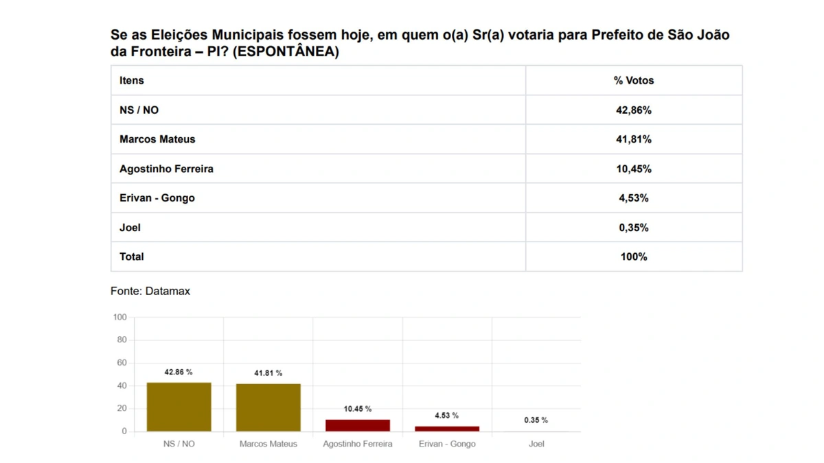 Datamax: Marcos Matheus lidera intenções de votos em São João da Fronteira-PI