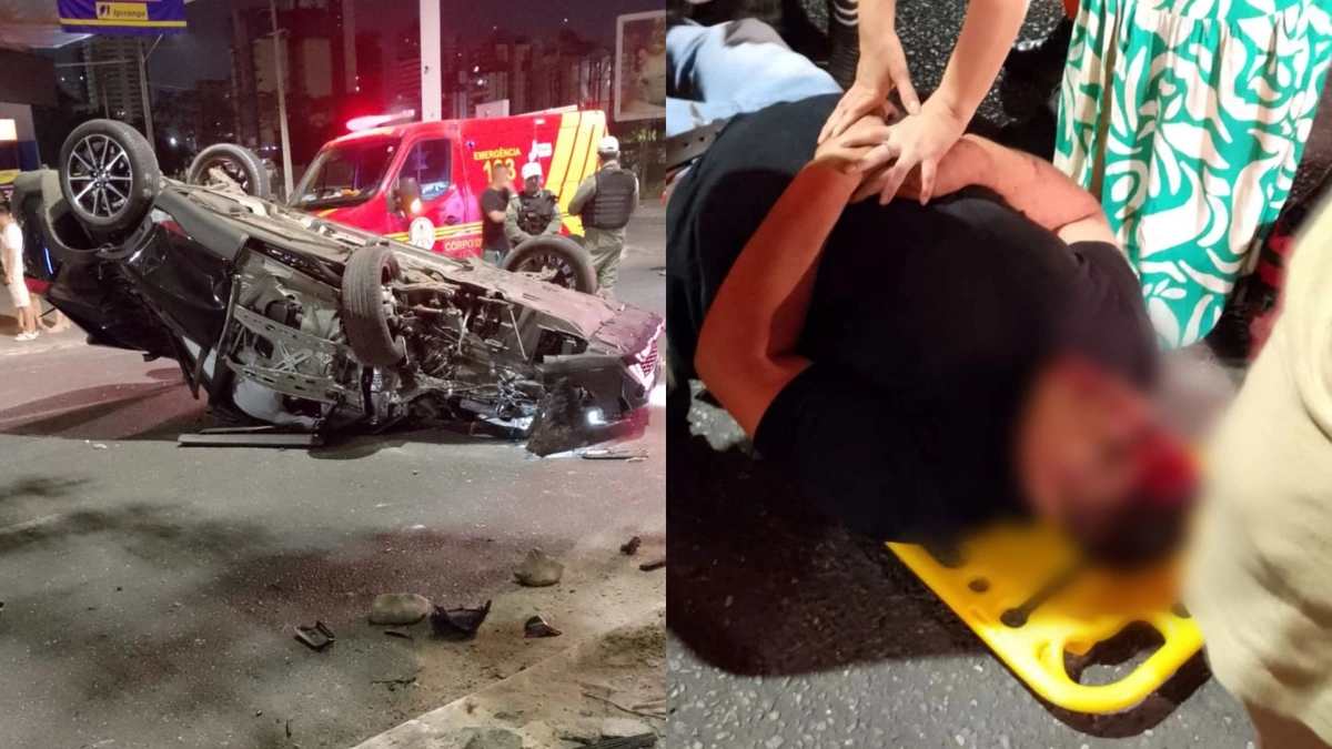 Homem fica em estado crítico após capotar carro em grave acidente em Teresina