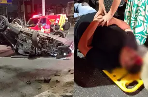 Homem fica em estado crítico após capotar carro em grave acidente em Teresina (Foto: Reprodução)