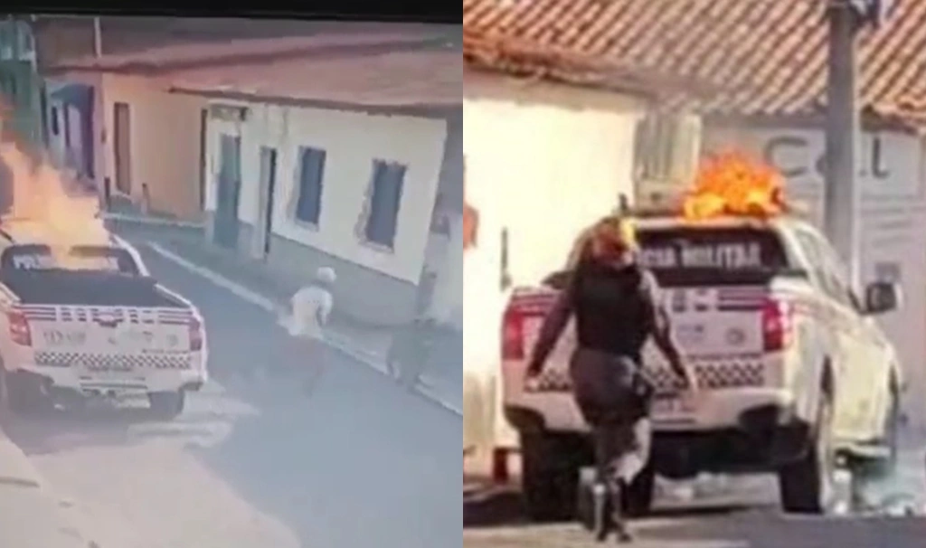 Homem se incomoda com abordagem e coloca fogo em viatura da Polícia Militar