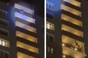 Homem vestido de Papai Noel cai do 24º andar durante apresentação (Foto: Reprodução)