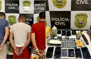 Homens preso por tráfico de drogas em Oeiras e material apreendido pela polícia (Foto: Reprodução)