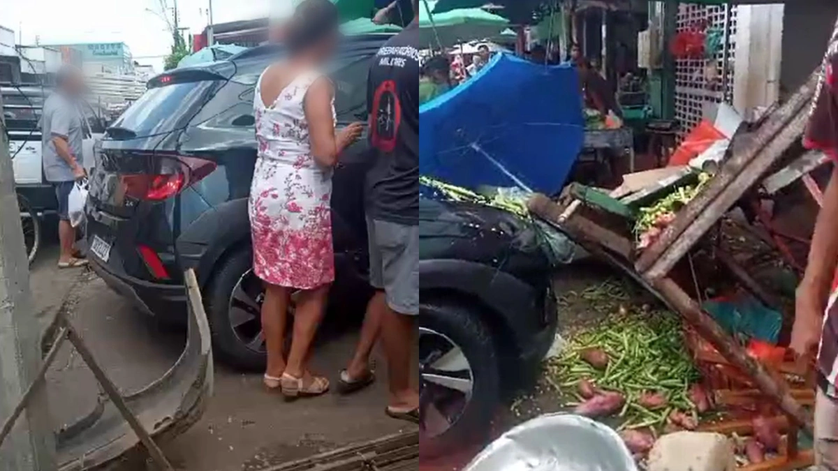 Idosa perde controle de carro e atinge barraca no Mercado do Mafuá em Teresina