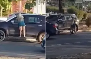 Mulher é flagrada depredando carro (Foto: Reprodução)