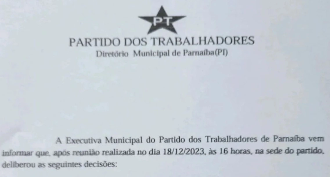 PT de Parnaíba mira chapa majoritária e decisão deve sair em janeiro de 2024