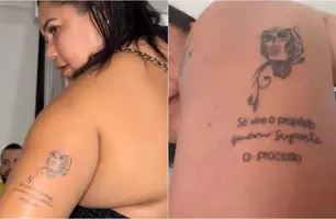 Tatuagem de Leide Diana antes e depois da correção (Foto: Reprodução)