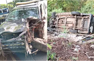Viatura da polícia tomba policiais ficam levemente feridos (Foto: Reprodução)