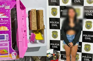 Mulher presa tentando esconder drogas em embalagem de brinquedo (Foto: Divulgação)
