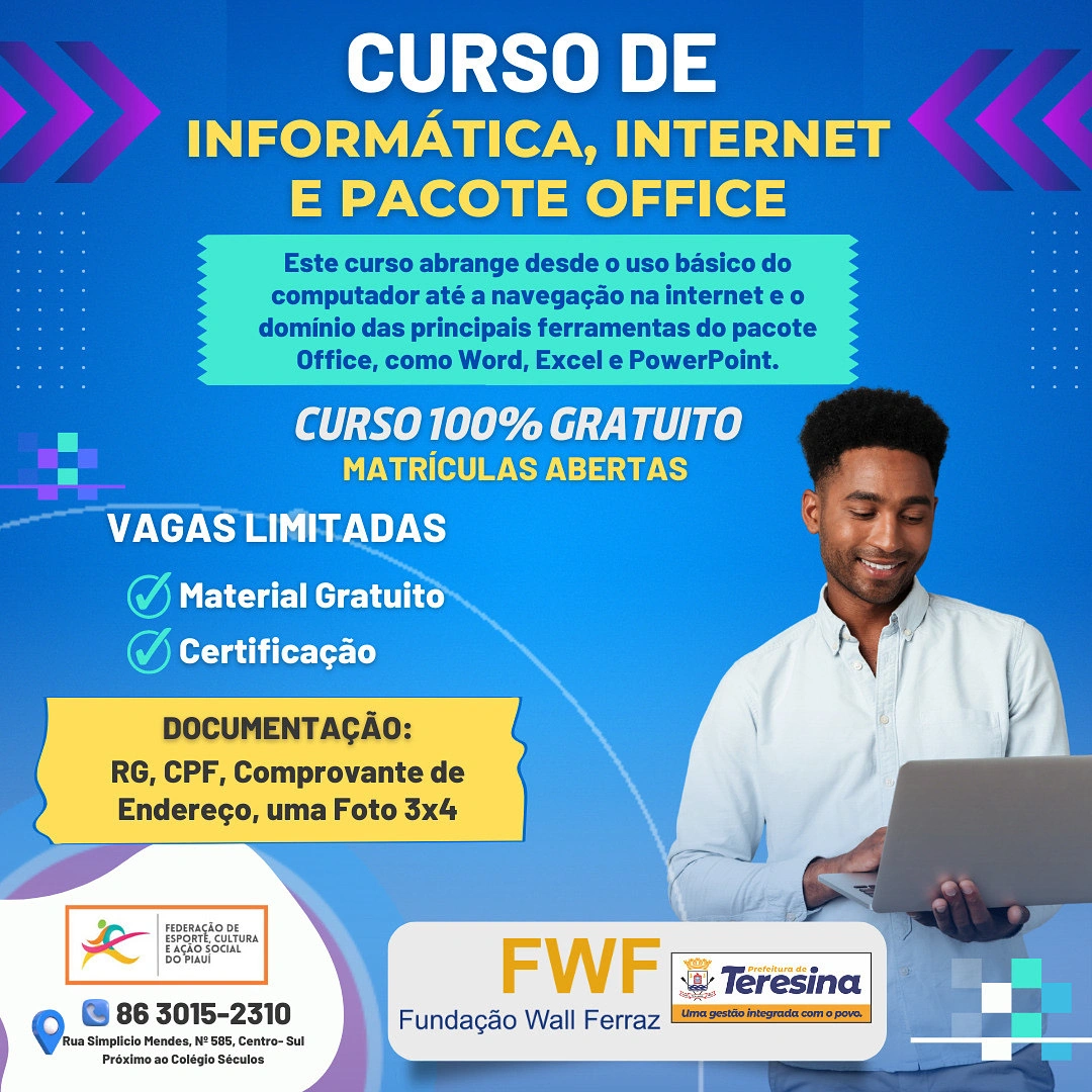 Curso de qualificação em informática e pacote Office