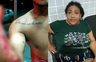 Homem agredido, à direita autora da agressão (Foto: Reprodução)
