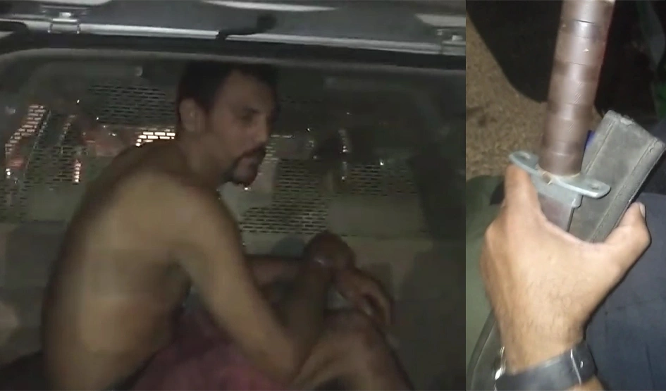 Homem preso e a faca usada no crime