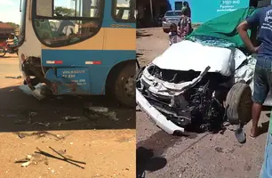 Mulher fica em estado grave após colisão frontal entre carro e ônibus (Foto: Reprodução/ Redes Sociais)