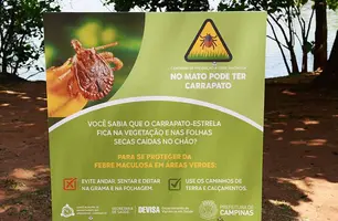 Placa alerta para possibilidade de transmissão de febre maculosa (Foto: Divulgação/ Prefeitura de Campinas-SP)