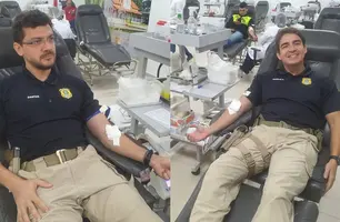 Policiais Rodoviários Federais doam sangue para o Hemopi (Foto: Divulgação/ PRF-PI)