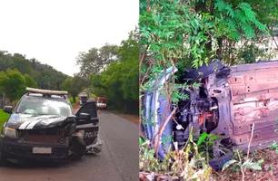 Acidente entre viatura e carro de passeio (Foto: Reprodução/ Redes Sociais)