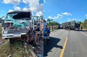 Colisão frontal entre caminhões na BR-343 (Foto: Divulgação/ PRF-PI)