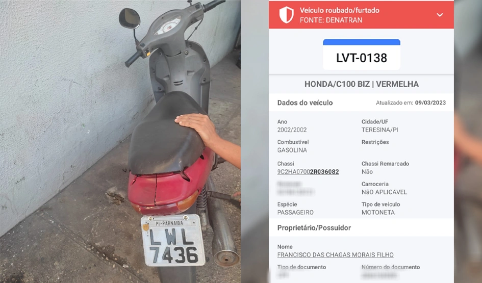 Moto roubada sendo vendida na OLX