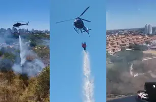 Helicóptero da PM debela incêndio em terreno baldio em Teresina (Foto: Divulgação/ PM-PI)