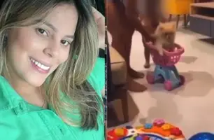 Na foto a acusada Talyta Layza Sampaio e o cachorro agredido (Foto: Reprodução)