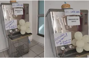 Bebedouro de UBS completa dois anos com defeito e recebe festa de aniversário (Foto: Reprodução)