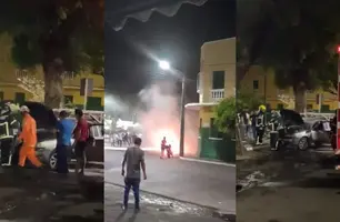 Carro pega fogo em cidade do Piauí (Foto: Reprodução)