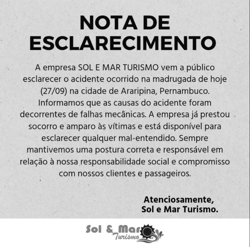Nota de esclarecimento Sol e Mar