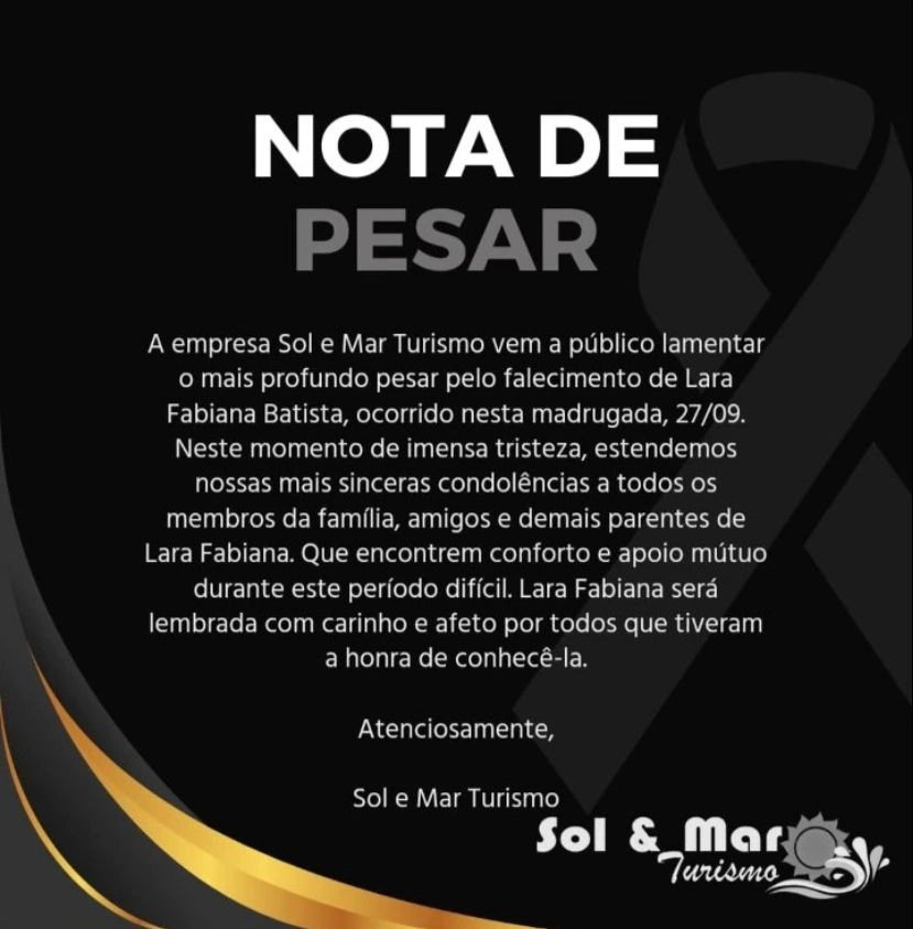 Nota de pesar Sol e Mar turismo