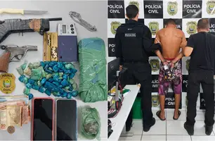 Objetos apreendidos com o indivíduo e prisão do mesmo (Foto: Reprodução/Rede Social)