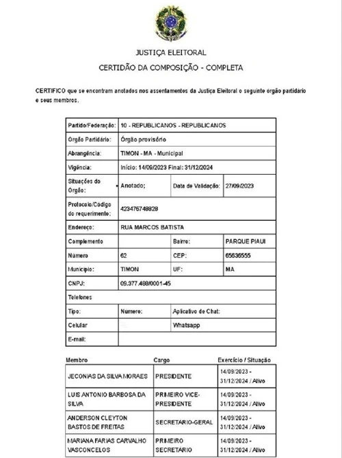 TSE publica novo diretório do Republicanos em Timon; Jaconias prepara o partido para 2024