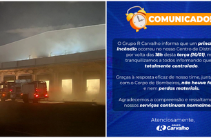 Após incêndio atingir Centro de Distribuição, Grupo R Carvalho emite comunicado (Foto: Reprodução)