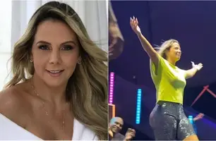 Carla Perez sobe ao palco em show de celebração de 30 anos do É o Tchan (Foto: Reprodução)