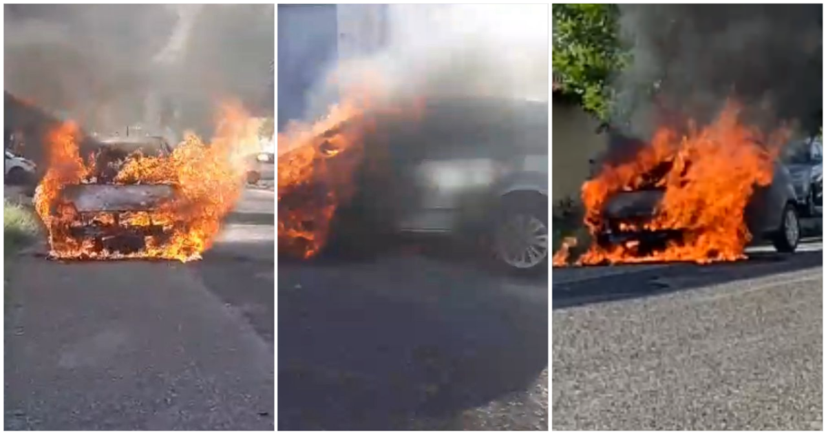 Carro fica totalmente destruído após pegar fogo na Vila Operária em Teresina