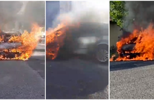 Carro fica totalmente destruído após pegar fogo na Vila Operária em Teresina (Foto: Reprodução)