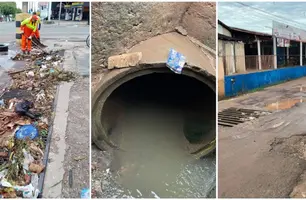 Considerada moderada, chuva em Timon acumula muito lixo nas galerias (Foto: Reprodução)