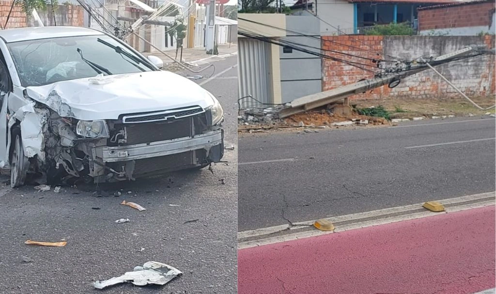 Duas pessoas ficam feridas após carro bater em poste em Parnaíba