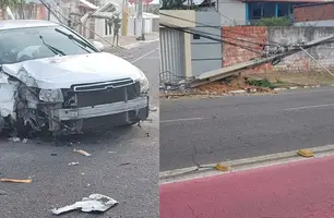 Duas pessoas ficam feridas após carro bater em poste em Parnaíba (Foto: Reprodução)