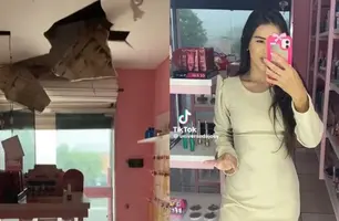 Empresária filma momento em que forro da sua loja cai durante tempestade no Piauí (Foto: Reprodução)