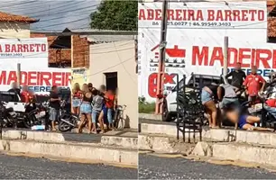 Jovem é arrastada no asfalto pelos cabelos em Teresina e fica quase nua em briga (Foto: Reprodução)